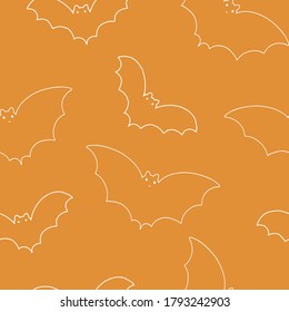 Simple fancy outlined bats repeat pattern vector illustration hand drawn in doodle style, seamless ornament for halloween party decoration, textile, gift paper 