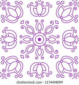 Simple fancy tile with symmetrical mandala. Vector seamless pattern