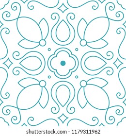Simple fancy tile with symmetrical mandala. Vector seamless pattern