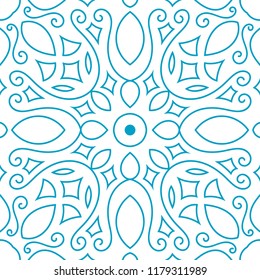 Simple fancy tile with symmetrical mandala. Vector seamless pattern