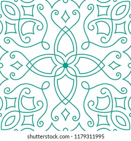 Simple fancy tile with symmetrical mandala. Vector seamless pattern