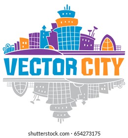 Simple fantastic house, Vector city lettering. Use it for Exterior construction designs including city buildings. Beautiful modern cottage and colorful cityscape. Isolated on a white background