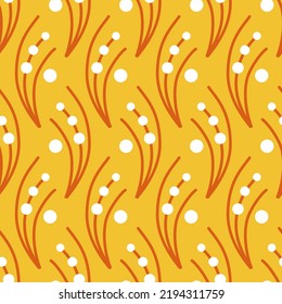 Simple fantasy twig with balls yellow seamless pattern
