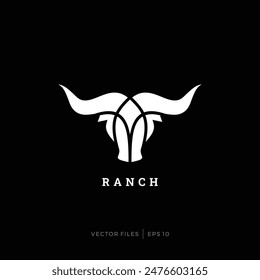 simple farm ranch bull buffalo horn logo design