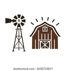 Simple Farm Scene Vector Barn Windmill Design