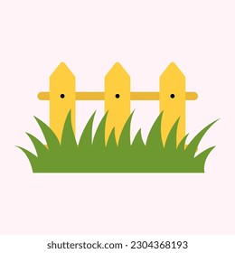 A simple farm wooden fence with grass. Gardening. Flat vector illustration isolated on white background