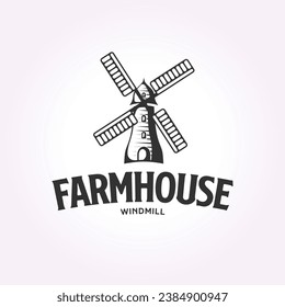 simple farmhouse with windmill logo design, energy wind template vector design illustration design
