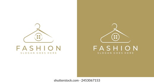 Simple Fashion Logo. Hanger, Home, House Shirt Buttons and Sewing Needle with Linear Outline Style. Tailor Logo Icon Symbol Vector Designs Inspiration.