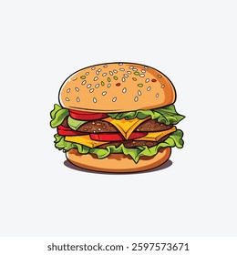Simple Fast Food Burger Icon in Flat Style