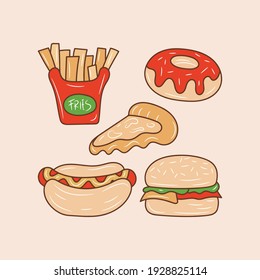 Simple Fast food colored line icon, doodle vector illustration 