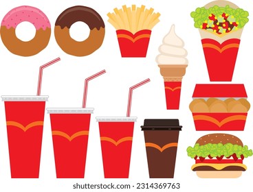 Simple fast food menu illustration set