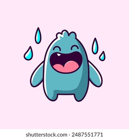 A simple, fat blue vector monster that laughs cutely, depicting a cheerful and adorable character with a minimalist but smile-inducing design.