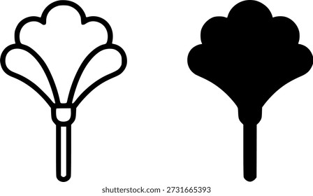 Simple feather duster icon in outline and silhouette versions