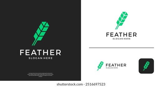 Simple feather logo icon. Abstract quill pen logo template.