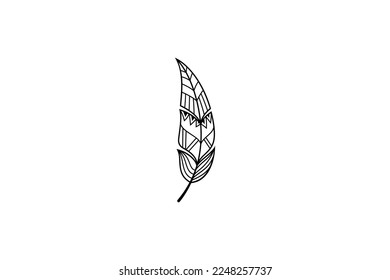 Simple feather logo in zentangle design style