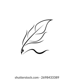 Vector de diseño de logotipo de pluma simple con estilo de línea