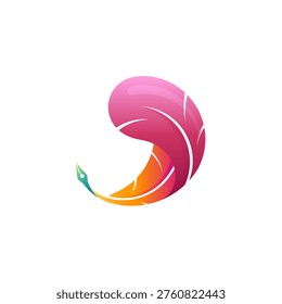 simple feather pen logo design vector with 3d in colorful