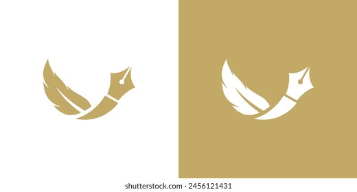 Simple Feather Pen Logo. Feather Signature, Feather Ink Logo Icon Symbol Vector Design Inspiration.