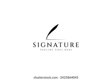 Simple feather pen signature logo silhouette flat vector design template