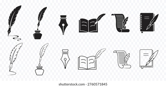 A simple Feather quill pen an ink drop write your story vector illustration,
elegant teal feather for curving flourish creative writing inspiration