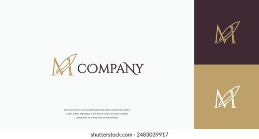 Simple feather signature logo design, lettering feather logo vector illustration