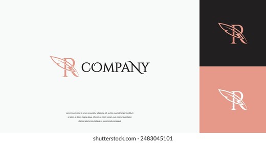 Simple feather signature logo design, lettering feather logo vector illustration