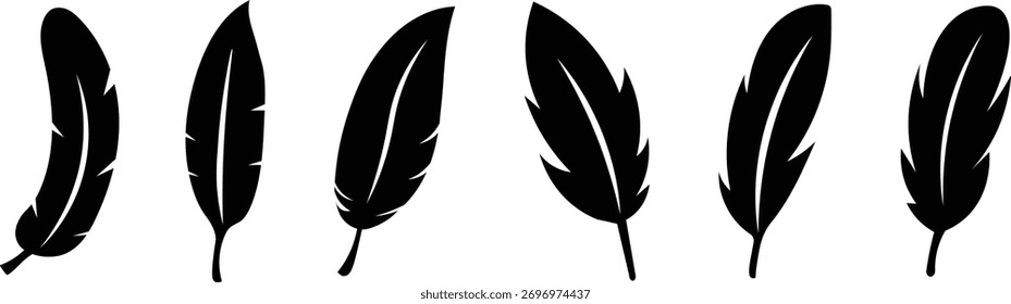 Simple feather silhouette illustration set