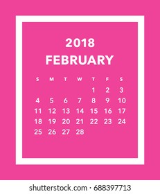Simple February 2018 calendar. Week starts from Sunday.