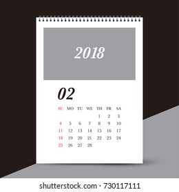 Simple February 2018 photo calendar. Week starts from Sunday.