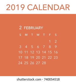 Simple February 2019 calendar. Week starts from Sunday.