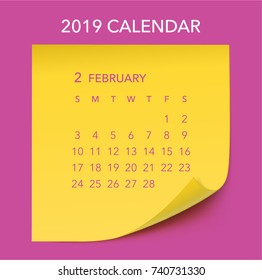Simple February 2019 calendar. Week starts from Sunday.