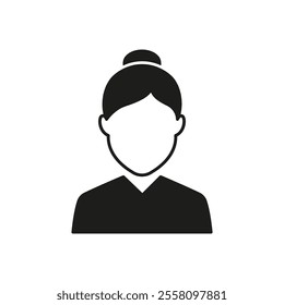 Simple Female Avatar Silhouette Icon. Woman with Hair Bun, User Profiles and Contact Information in Applications Glyph Icon. Isolated Vector Illustration.