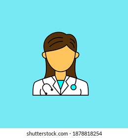 Simple female doctor avatar vector illustration isolated on blue background. Linear color style of female doctor icon