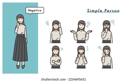 Simple female negative facial expression set illustration material