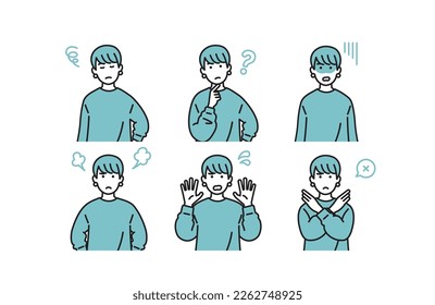 Simple female negative facial expression set illustration material