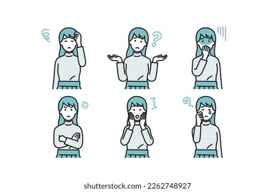 Simple female negative facial expression set illustration material