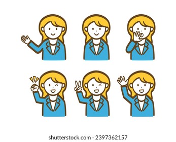 Simple female office worker pose illustration set 2