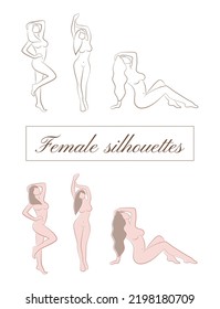 Einfache weibliche Silhouetten. Vektordesign.