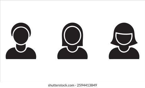 Simple Female User Icons Profiles, Avatar, Graphics, Design, Black, White, Silhouette, Vector, Illus