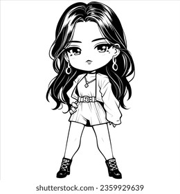 Simple female vector cute chibi fashionable flat vector