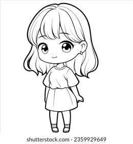 Simple female vector cute chibi fashionable flat vector