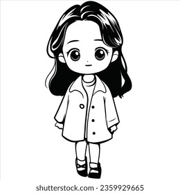 Simple female vector cute chibi fashionable flat vector