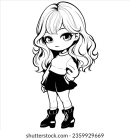 Simple female vector cute chibi fashionable flat vector