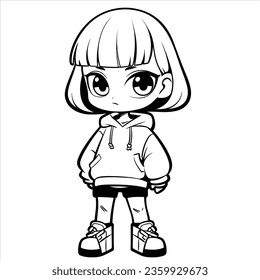 Simple female vector cute chibi fashionable flat vector