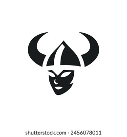 simple female viking wearing helmet logo vector illustration template design