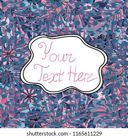 Simple Feminine Pattern for Card, Invitation, Print. Lettering on blue, white and purple colors. Seamless. Design letters. Vector.