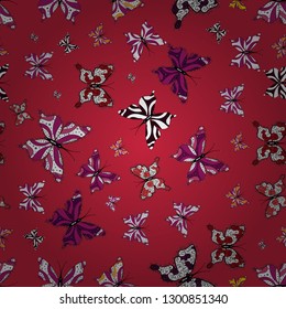 Simple Feminine Pattern for Card, Invitation, Print. Summer Background with butterflies red, white, purple colors. Vector Background with Moth. Trendy Decoration with Beautiful Butterfly Silhouettes.