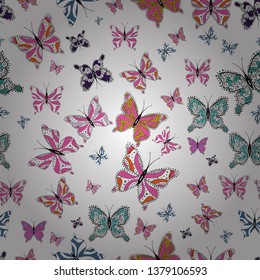 Simple Feminine Pattern for Card, Invitation, Print. Trendy Decoration with Beautiful Butterfly Silhouettes. Vector Background with Moth. Summer Background with butterflies black, white, pink colors.