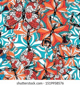 Simple feminine pattern for card, print, invitation. Seamless. Collection of colorful butterfly on white, orange and black background. Suitable for paper, fabric, packaging. Vector illustration.