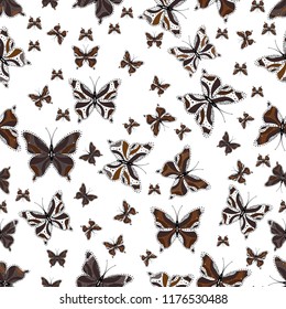 Simple feminine pattern for invitation, card, print. Vector illustration. Butterfly on white, purple and brown background. Seamless.